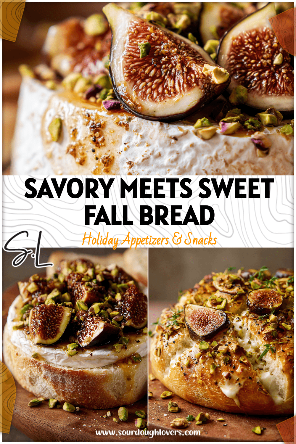 Golden sourdough topped with baked brie, figs, and pistachios styled as a Fall Focaccia-inspired Flavoured Bread.